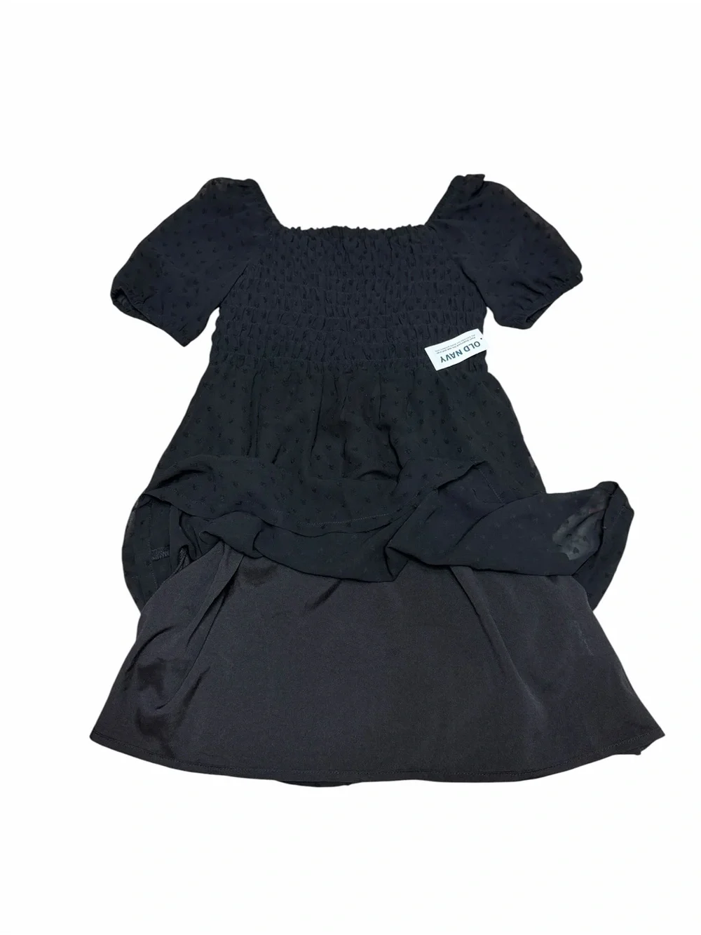 NWT Old Navy Girls Chiffon Puff-Sleeve Smocked Clip-Dot Dress | Black |‎ Small
